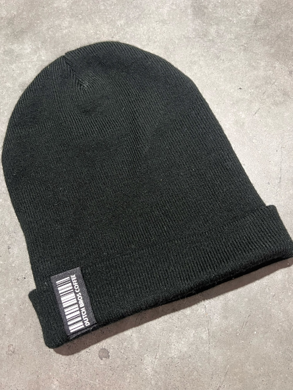 Dutch Bros Black Ribbed Knit Beanie with Barcode Label